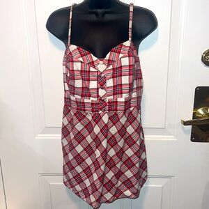 TORRID 🌹 100% COTTON RED/WHITE/BLUE PLAID SPAGHETTI STRAP BABYDOLL TANK TOP 1X